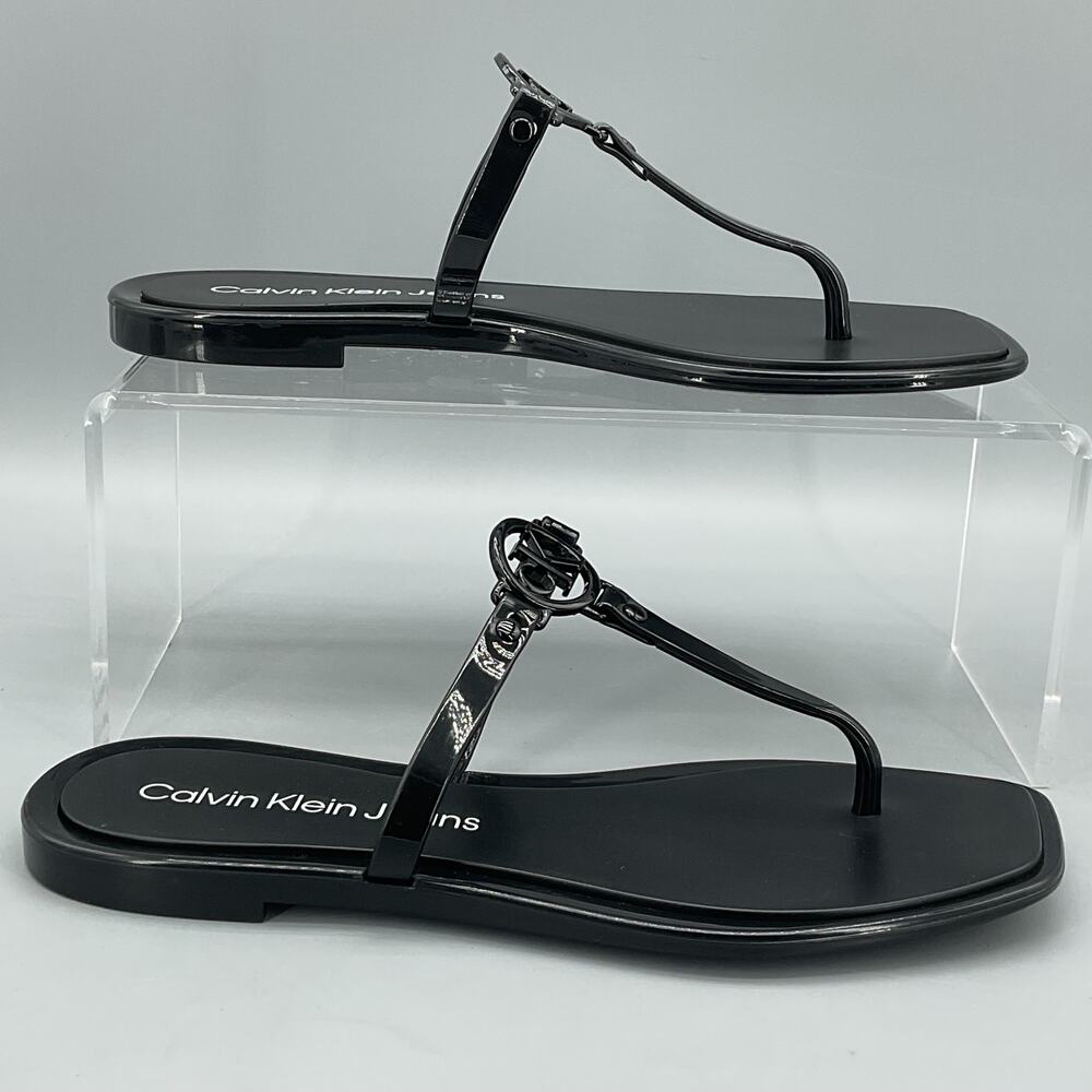 NEW Calvin Klein Women’s Edhen Logo Thong Sandals Black Size 6M
